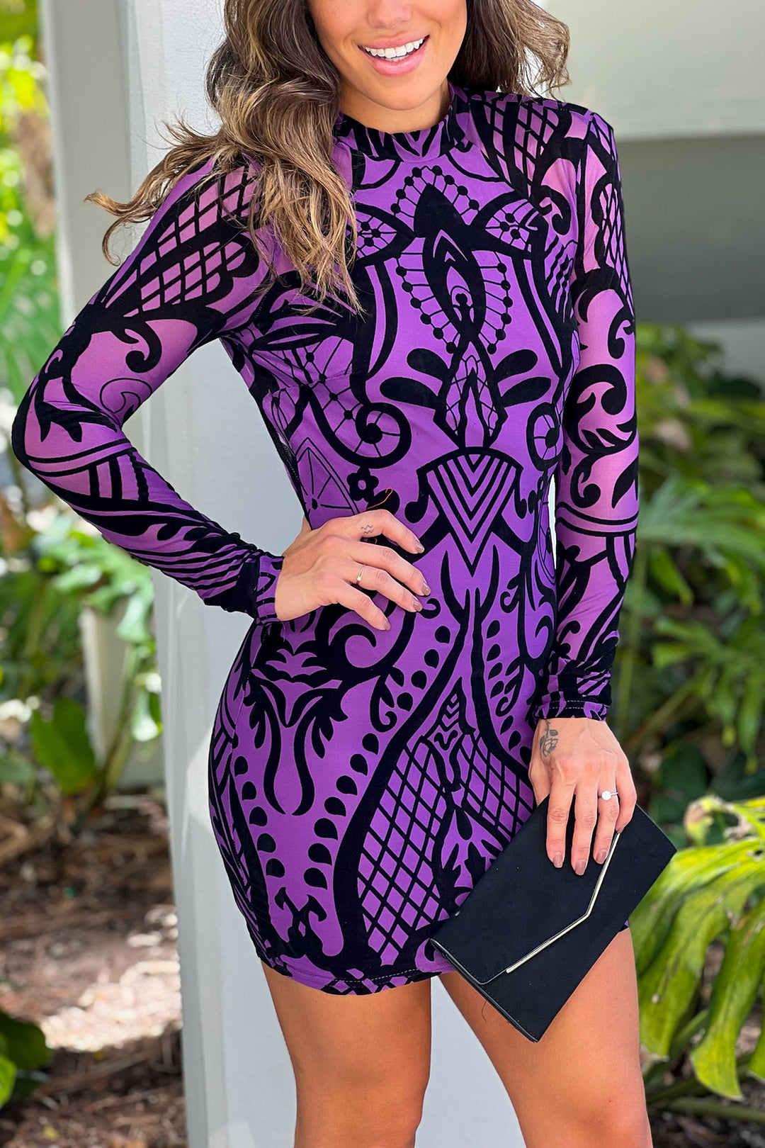 Purple And Black Mesh Velvet Short Dress With Open Back | Short Dresses Saved by the Dress Purple And Black Mesh Velvet Short Dress With Open Back | Short Dresses Saved by the Dress
