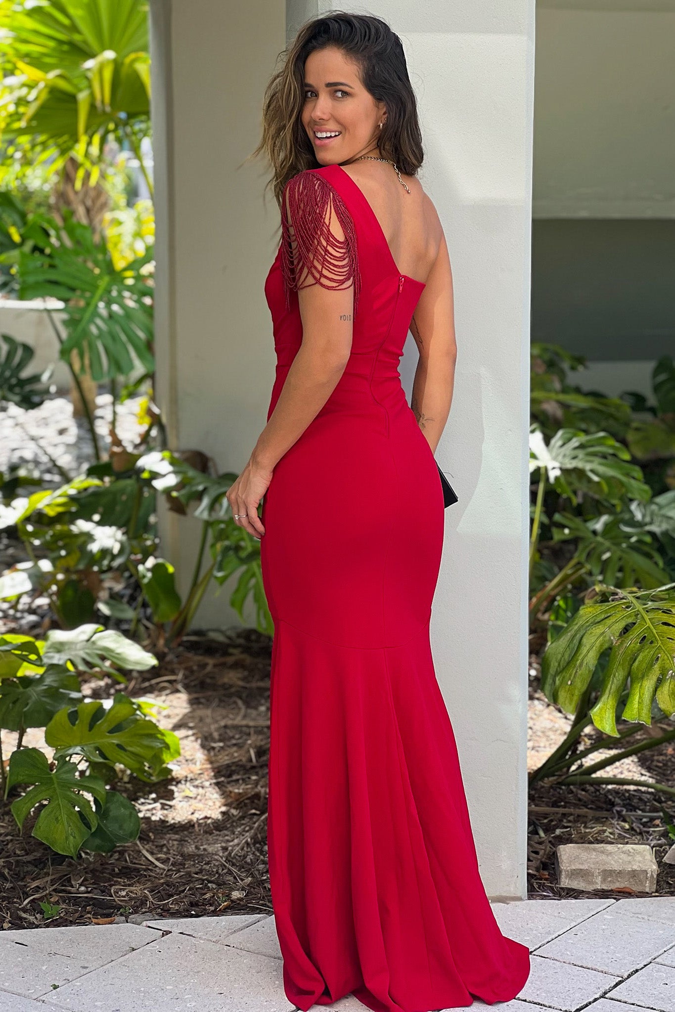 red bridesmaids maxi dress