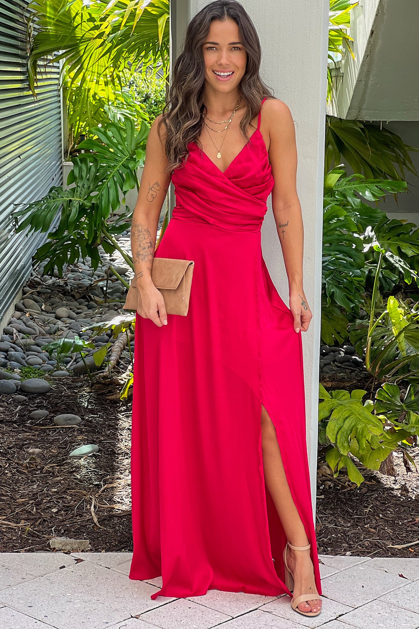 Red Satin Maxi Dress With Slit | Maxi Dresses Saved by the Dress Red Satin Maxi Dress With Slit | Maxi Dresses Saved by the Dress