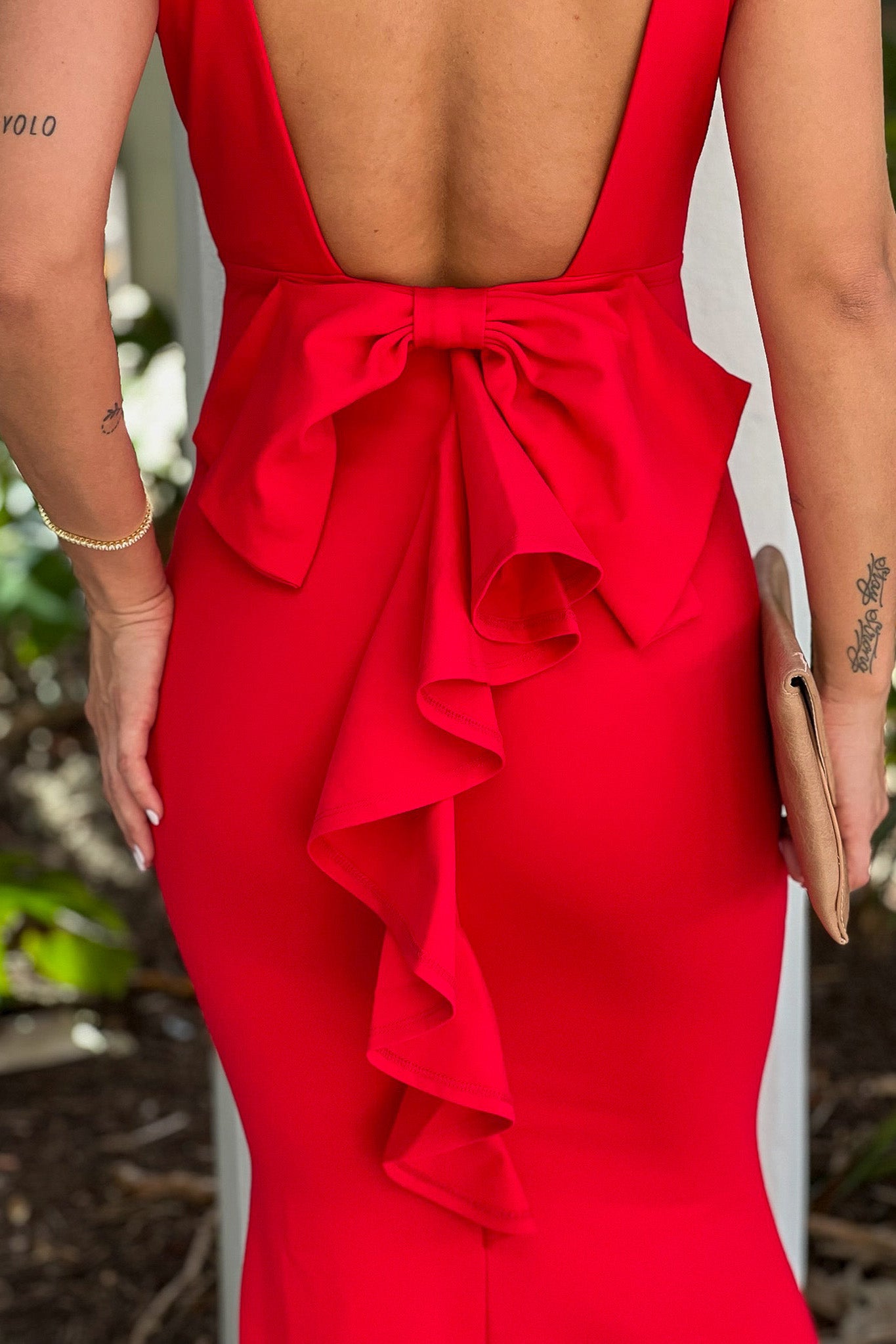 red maxi dress with bow