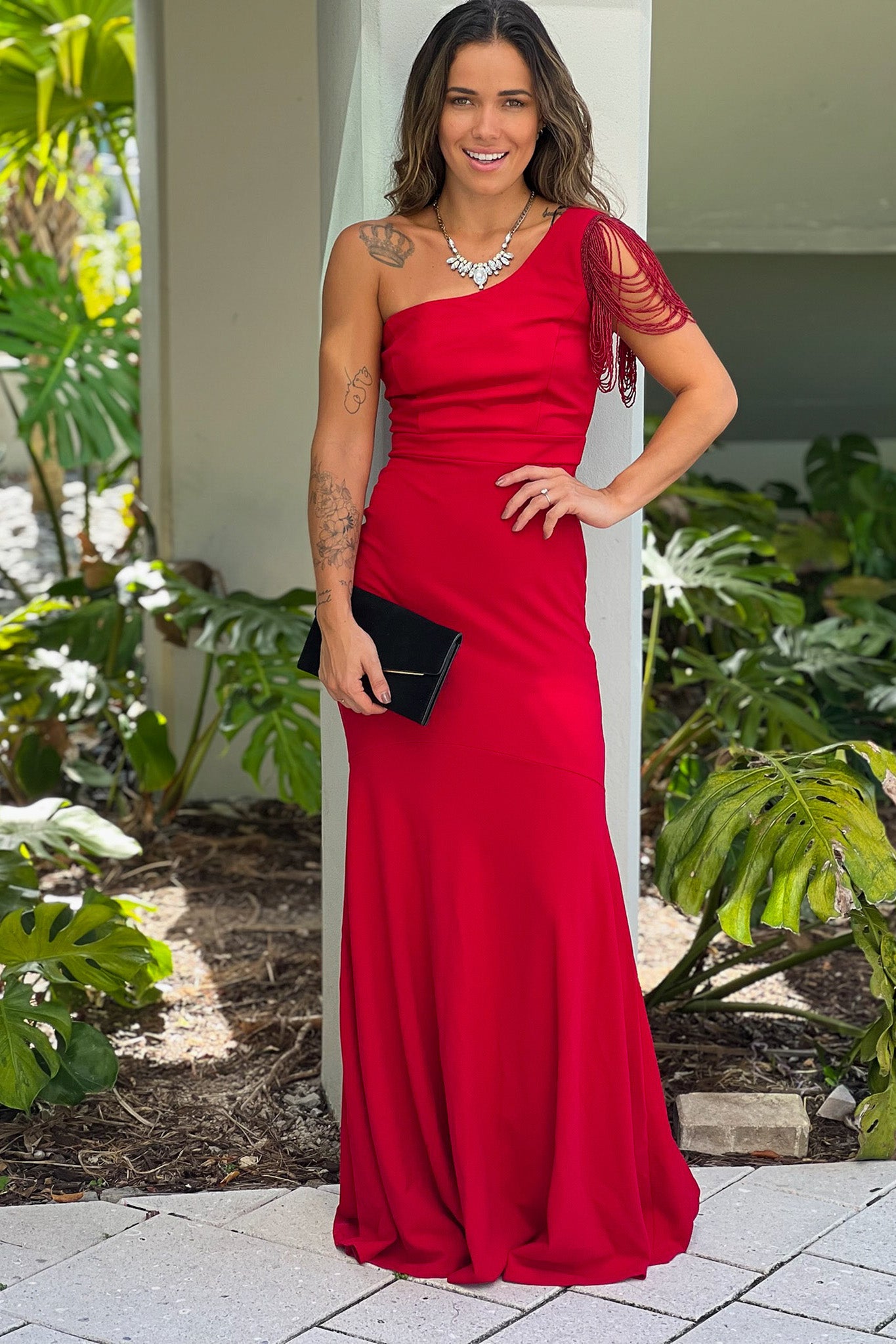 Red Beaded One Shoulder Maxi Dress | Maxi Dresses Saved by the Dress Red Beaded One Shoulder Maxi Dress | Maxi Dresses Saved by the Dress