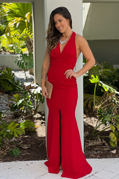 red prom maxi dress