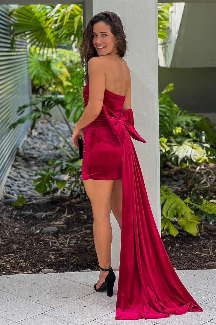 Red Short Dress With Bow Detail