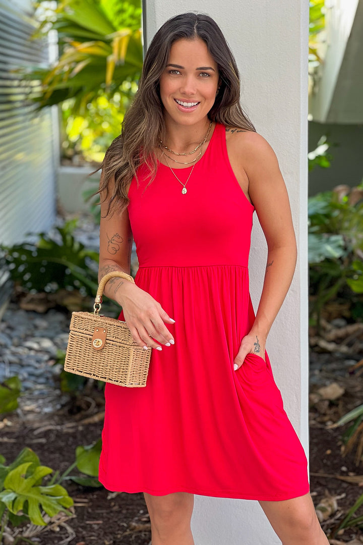 Red Racerback Short Dress with Pockets Short Dresses Saved by the Dress