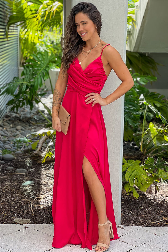 red maxi dress sale Satin With Slit if in between size Color:Wine red(with sweater) Jovani Prom 43927 Blossoms HR22