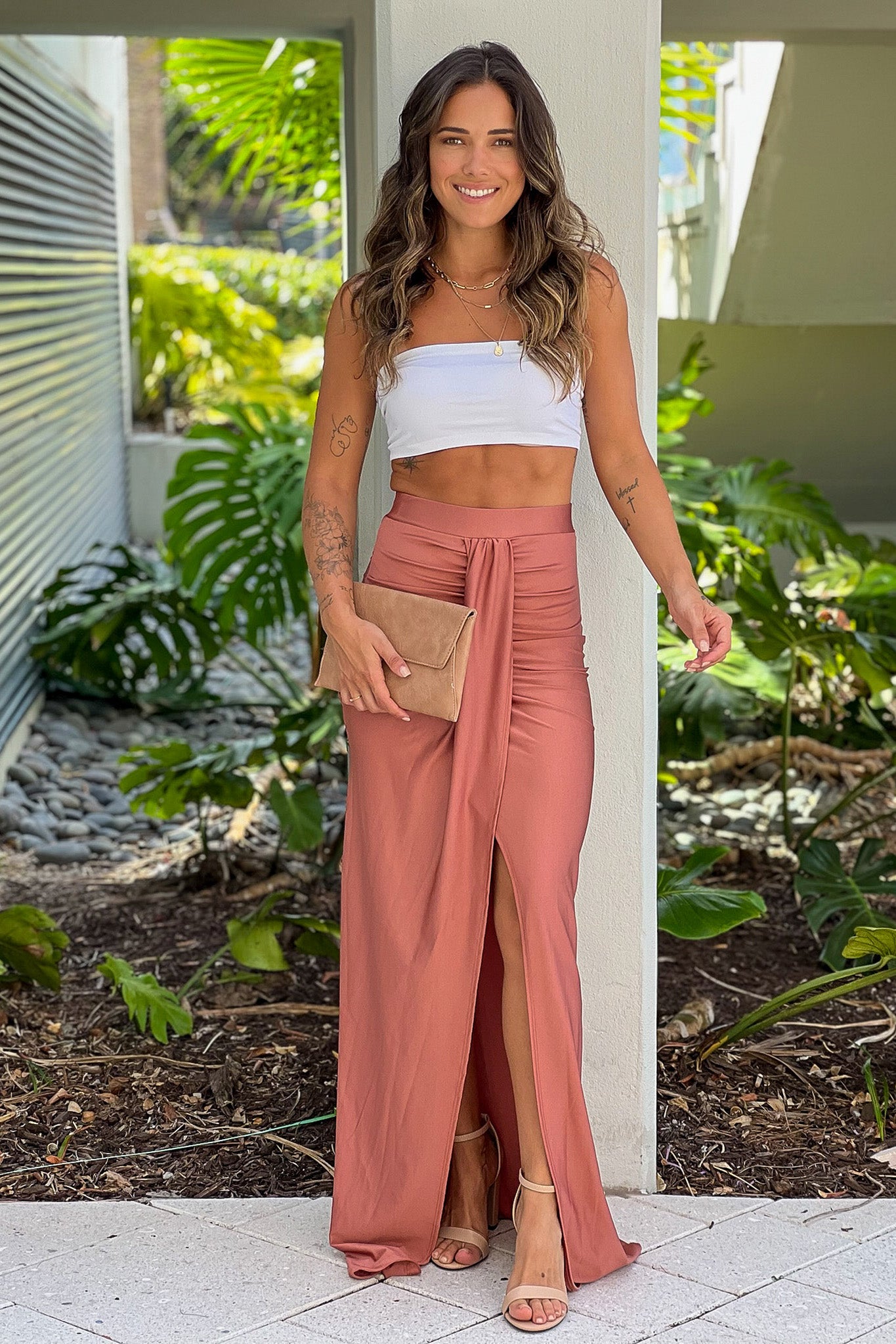 Rose Gold Maxi Skirt With Slit | Skirts Saved by the Dress Rose Gold Maxi Skirt With Slit | Skirts Saved by the Dress