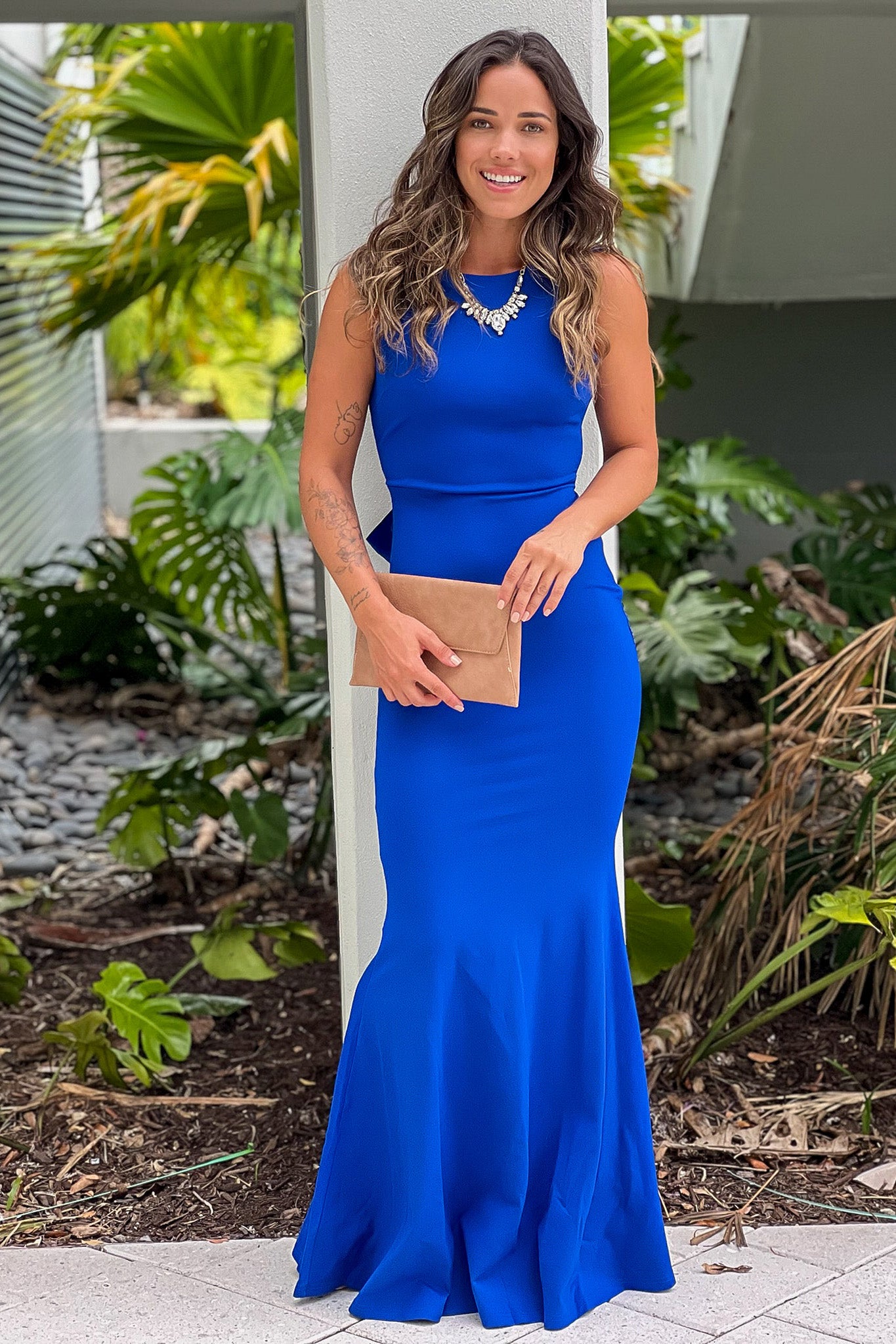 Royal Blue Maxi Dress With Open Back And Bow