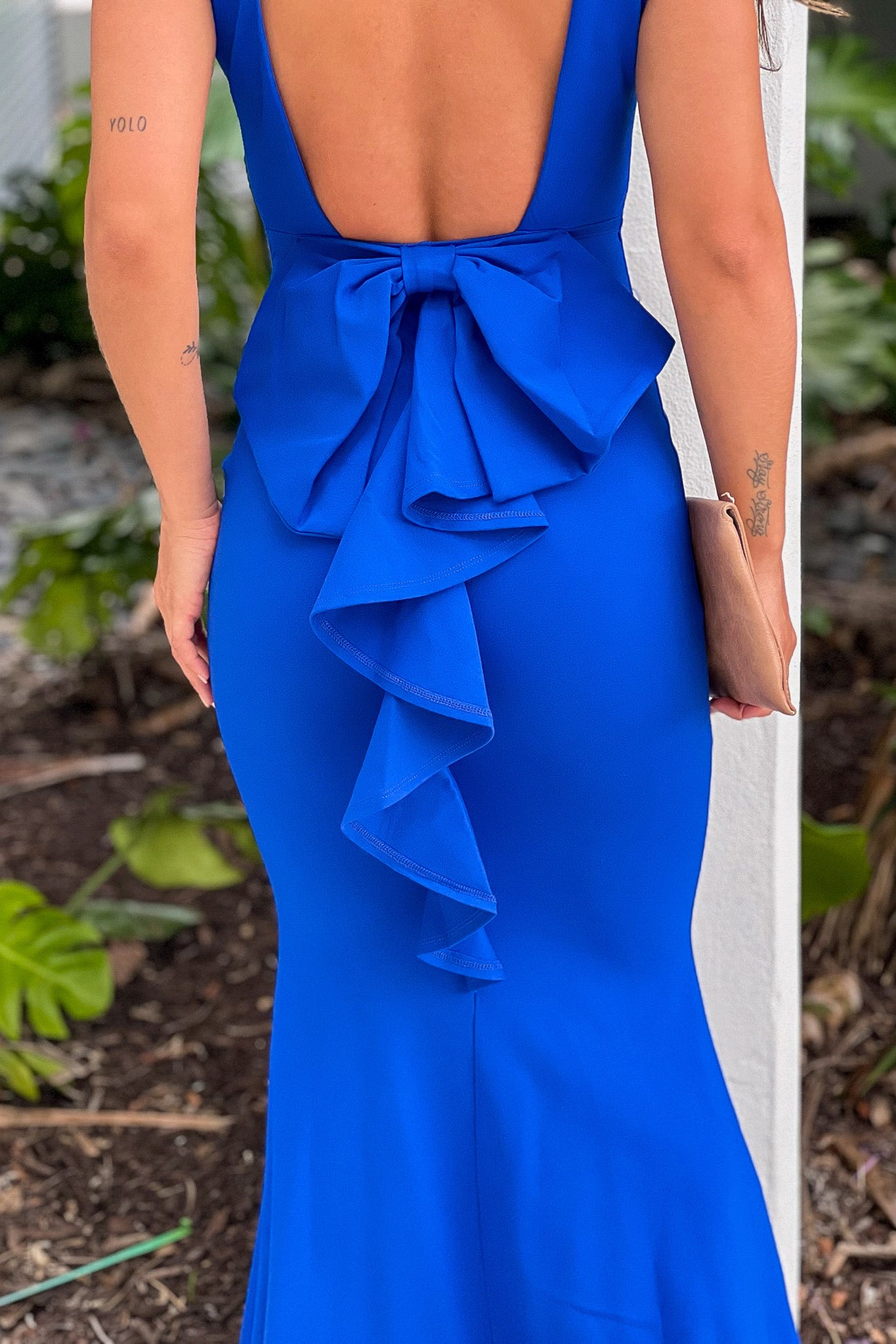 royal blue maxi dress with bow