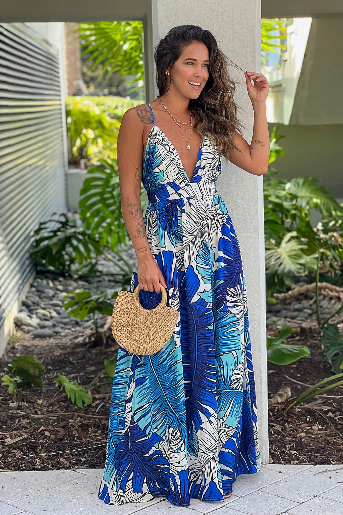 royal blue printed maxi dress