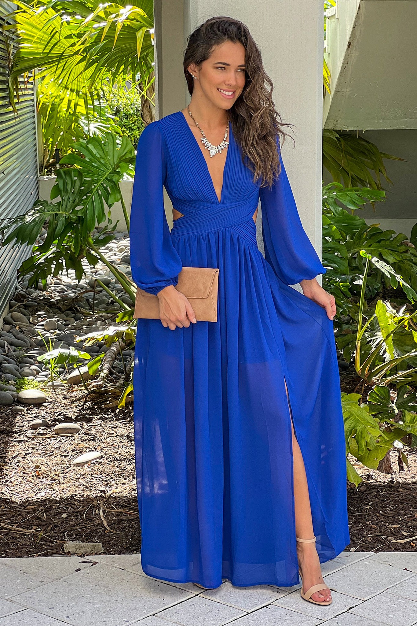 royal blue v-neck maxi dress