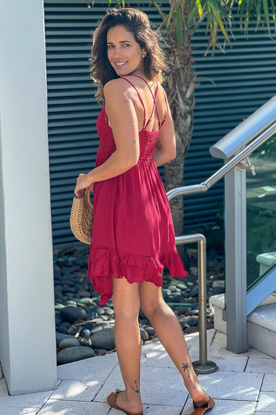 ruby short dress with criss cross back