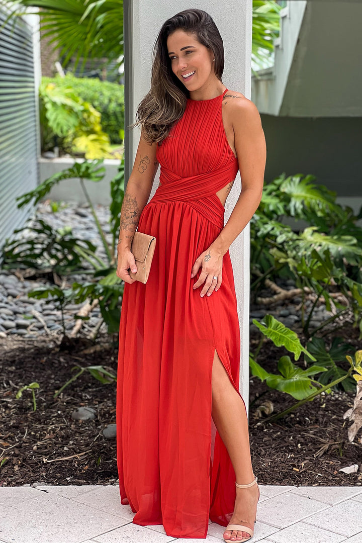rust color maxi dress Pleated Options:1 Yard Cardigan_Blouses sleeve gown crafted from Healthy Salad Dressings -
