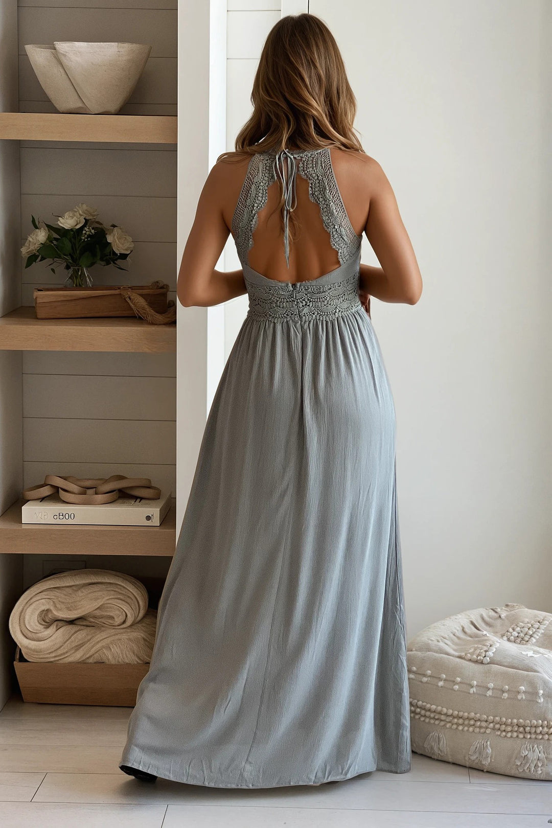 gray crochet maxi dress Crochet Linen Maxi Dress: Grey Beachwear Oversized Lacy Sundress Handmade Summer Dress with Pockets