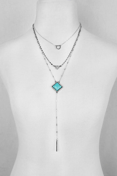 silver multi layer stone and chain necklace