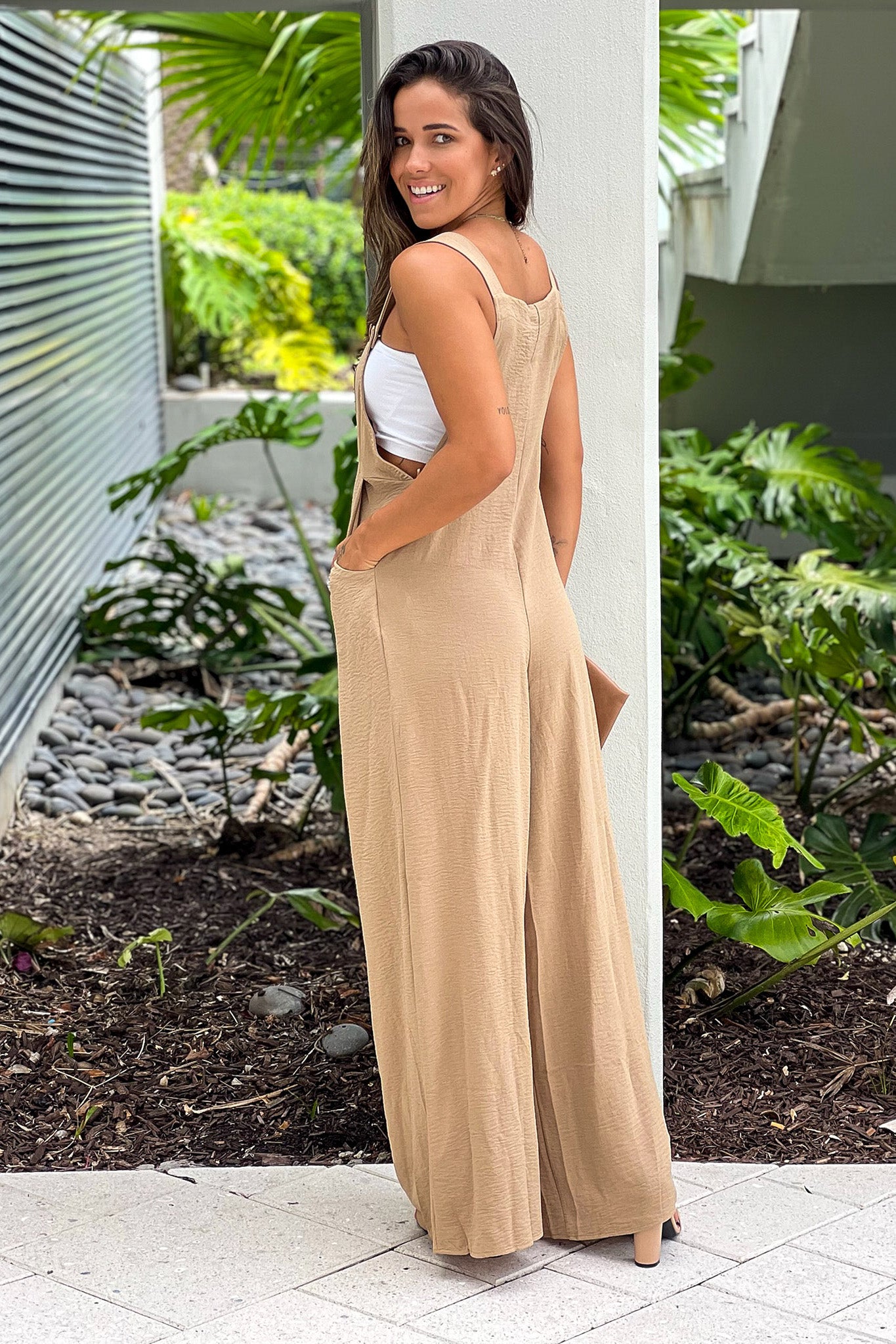 taupe open sides jumpsuit