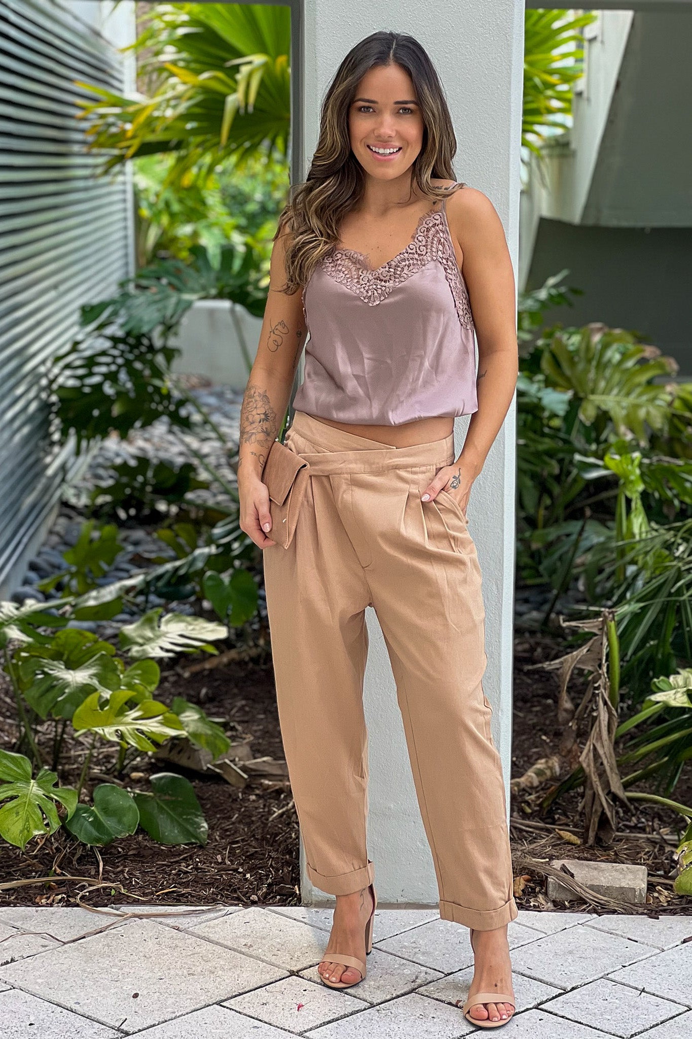 taupe pants with pockets