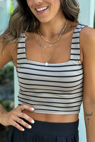 taupe striped square neck crop top