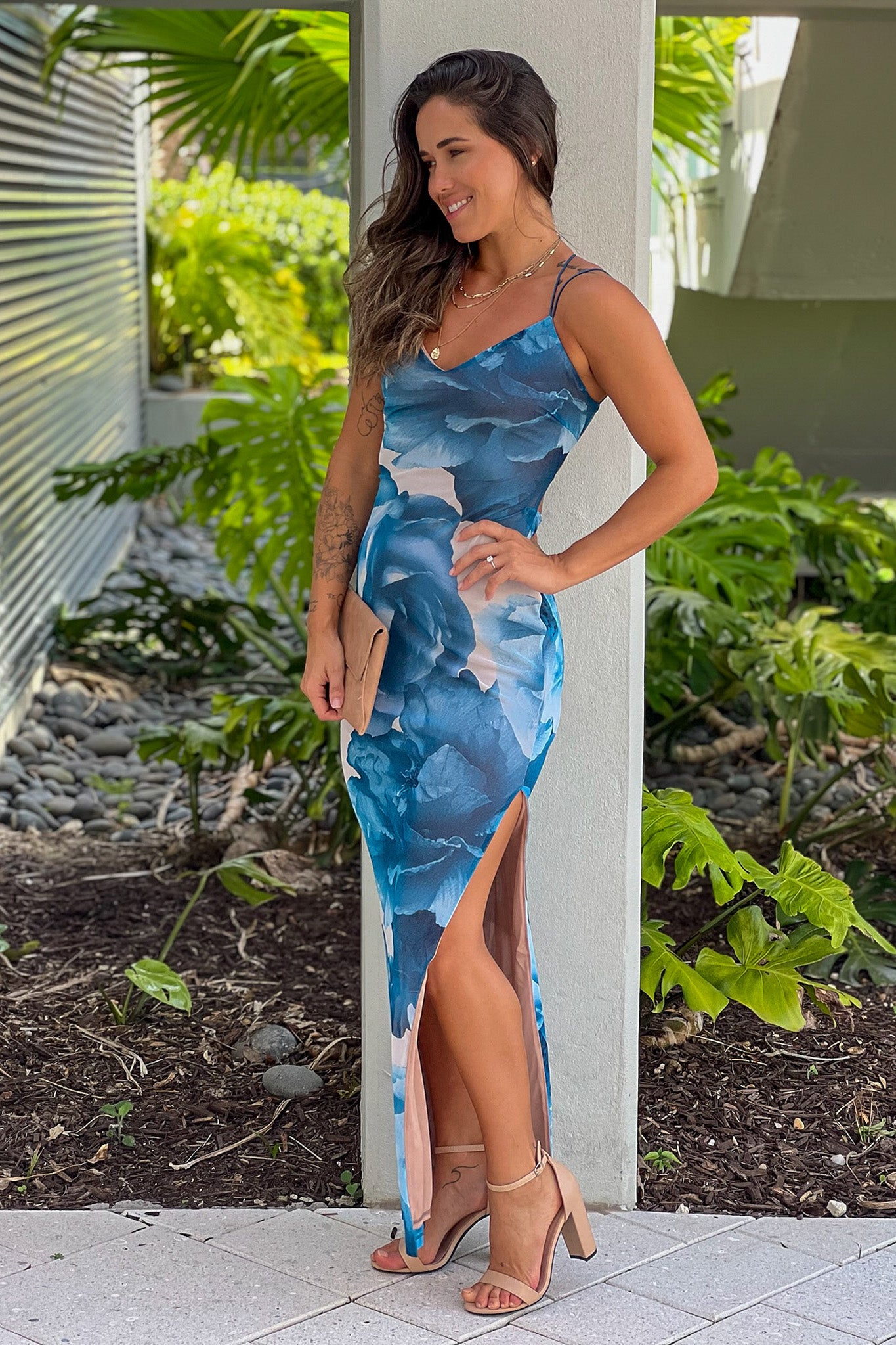 teal maxi dress with slit