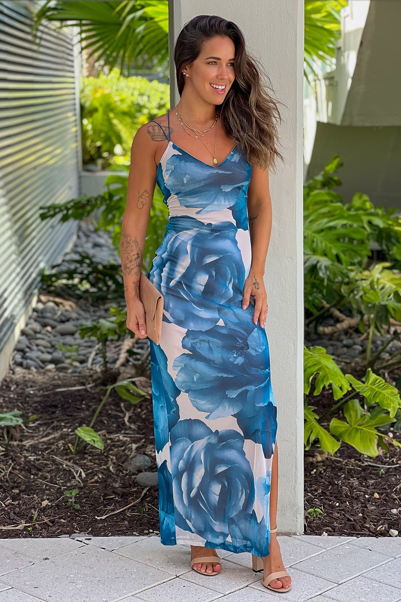 teal printed maxi dress