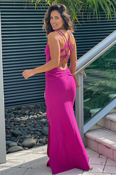 violet maxi dress with strappy back