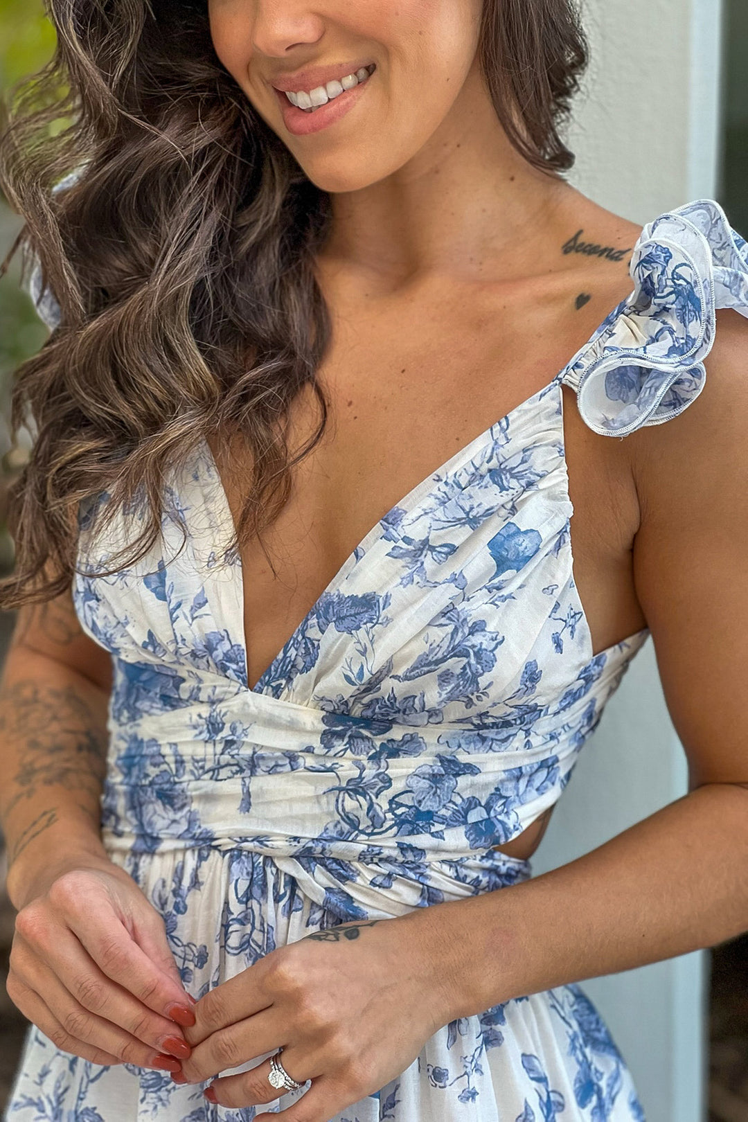 White And Blue Floral Swirly Straps Short Dress | Short Dresses Saved by the Dress White And Blue Floral Swirly Straps Short Dress | Short Dresses Saved by the Dress