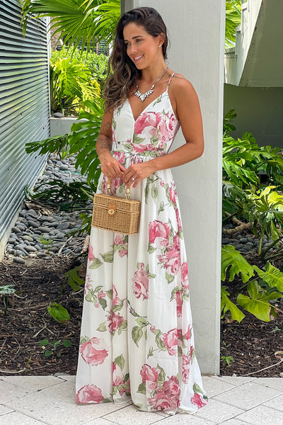 white and fuchsia maxi dress