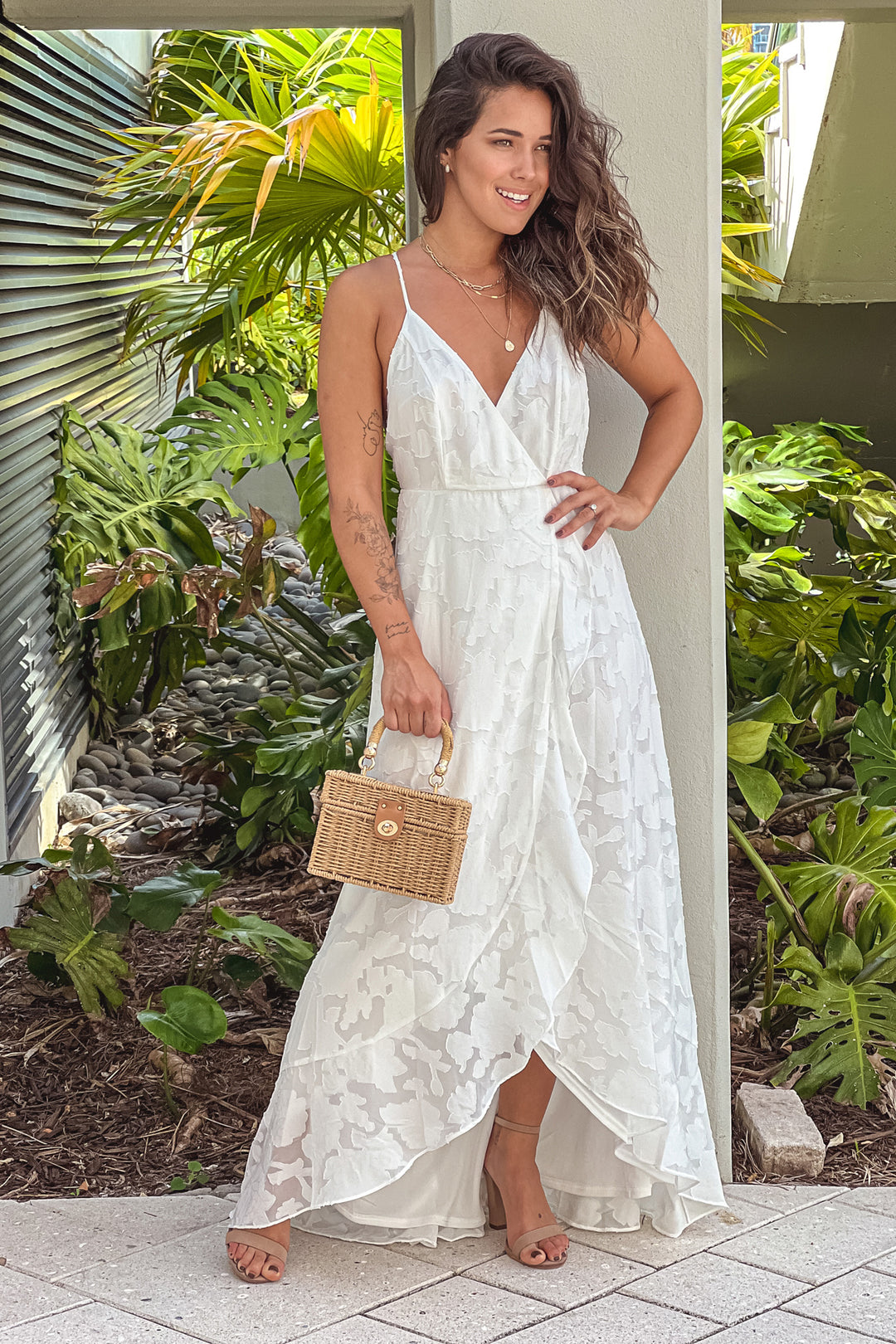 White Floral Ruffle Wrap Dress | Maxi Dresses  Saved by the Dress