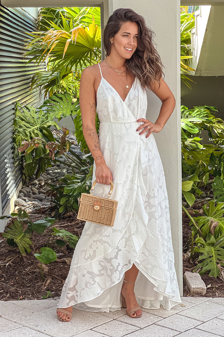 White Floral Ruffle Wrap Dress | Maxi Dresses Saved by the Dress White Floral Ruffle Wrap Dress | Maxi Dresses Saved by the Dress