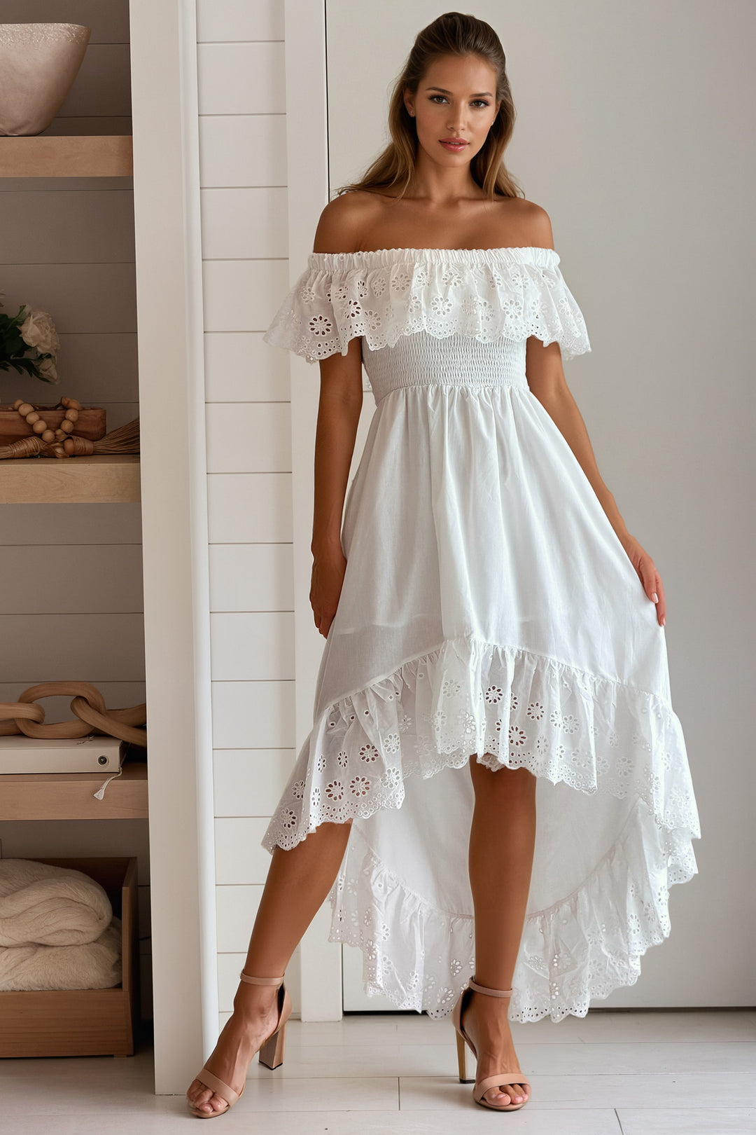 White Off Shoulder Smocked Dress | Maxi Dresses Saved by the Dress White Off Shoulder Smocked Dress | Maxi Dresses Saved by the Dress