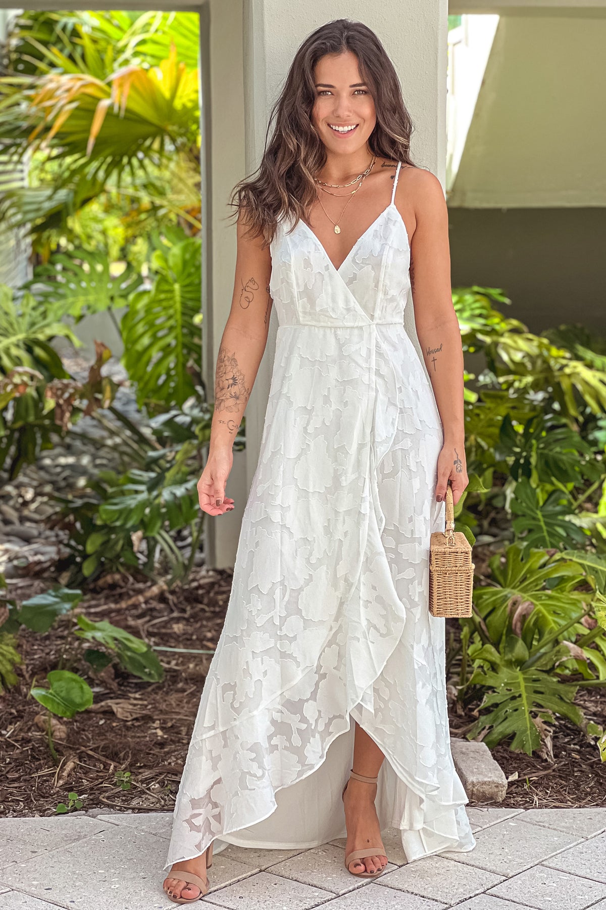 White Floral Ruffle Wrap Dress | Maxi Dresses – Saved by the Dress