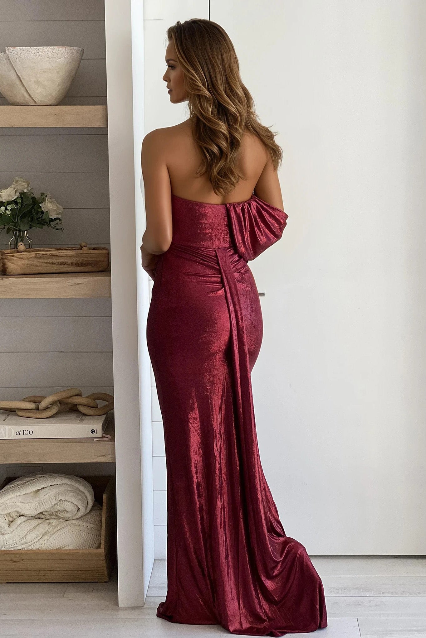 wine slinky foil maxi dress