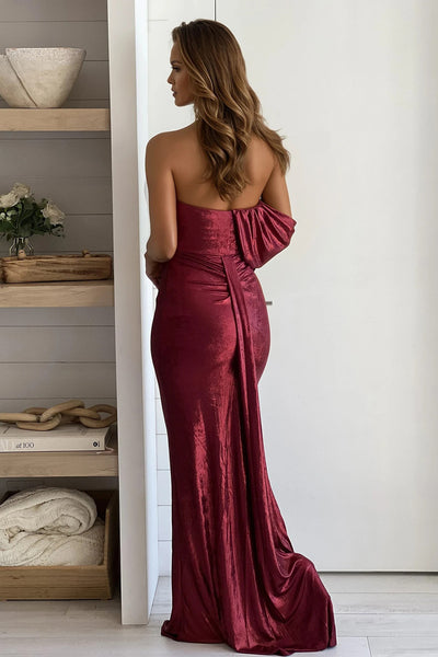 wine slinky foil maxi dress