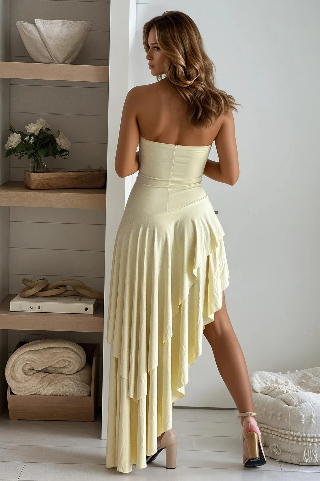 Yellow Ruffled Asymmetrical Maxi Dress