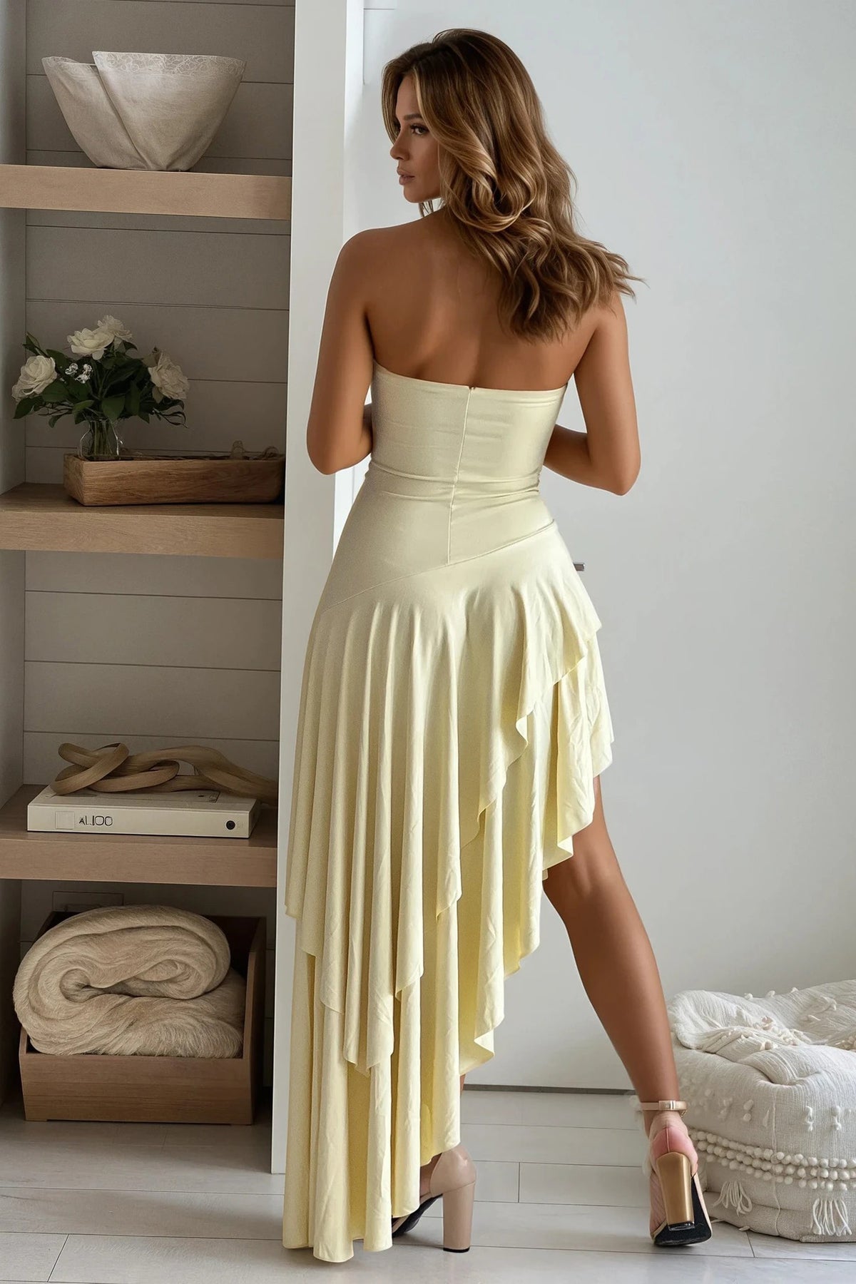 yellow asymmetrical dress Yellow Ruffled Asymmetrical Maxi Dress