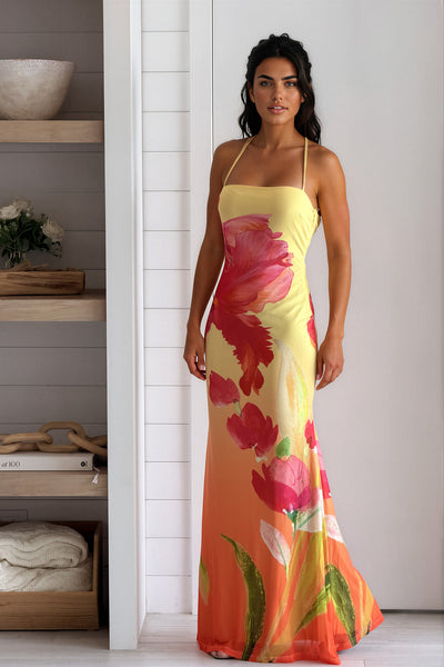 lace open back maxi dress in yellow Prom Dress | Formal Dress | Maxi Dress | Prom Gown | Yellow | 14 | Nadine Lace-Up Back Maxi Dress - Yellow