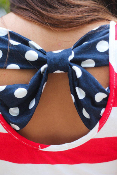 Red, White and Navy Top with Back Bow