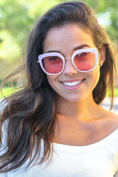 Light Pink Retro Frame Sunglasses