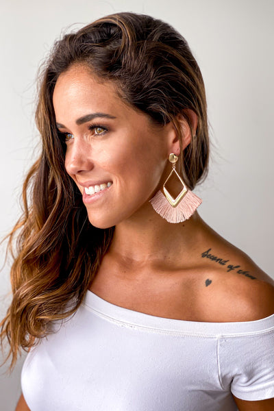 Gold Statement Earrings with Pink Tassel