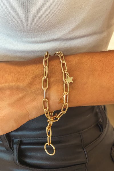 Gold Two Row Bracelet with Star Pendant