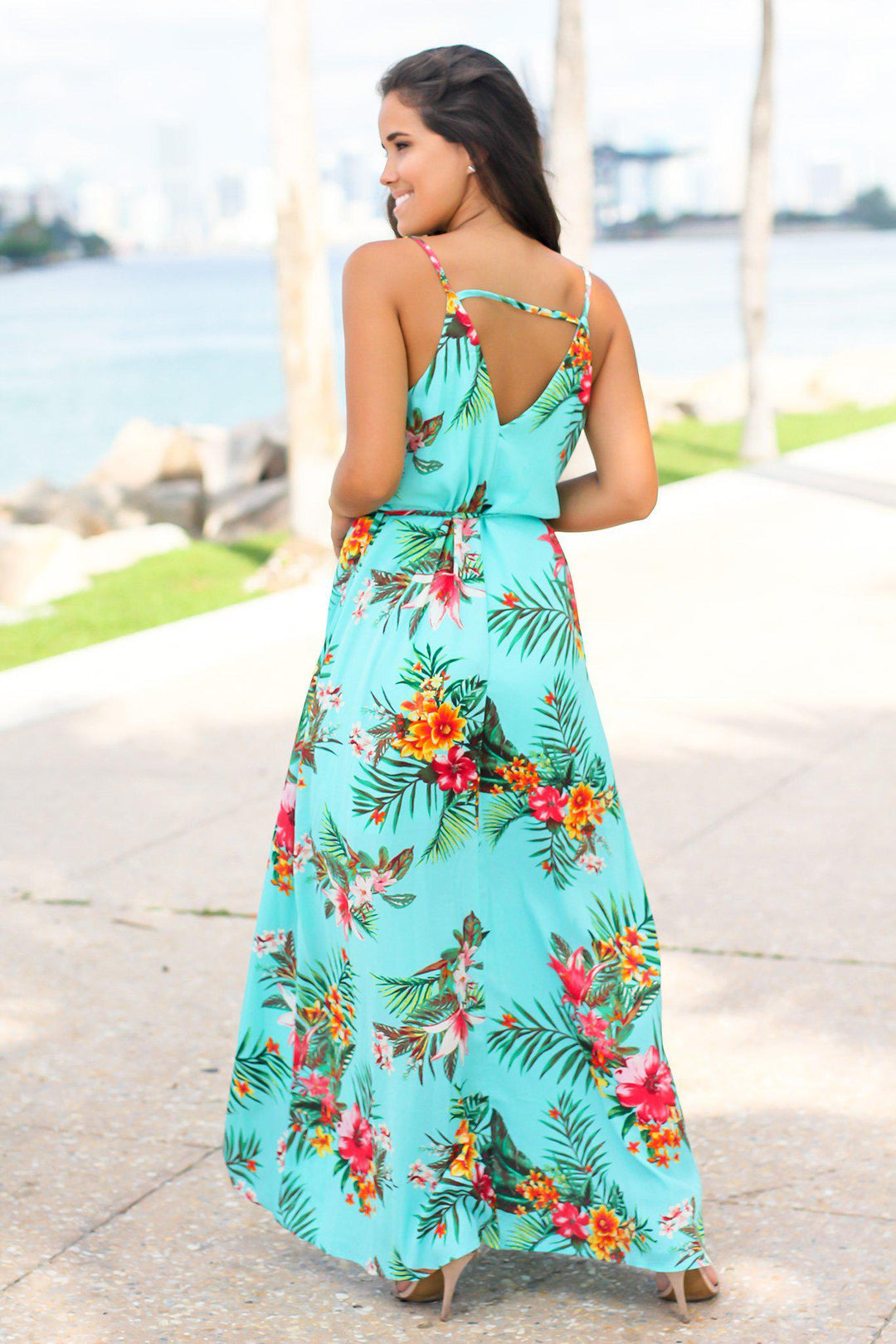 Aqua floral maxi dress deals