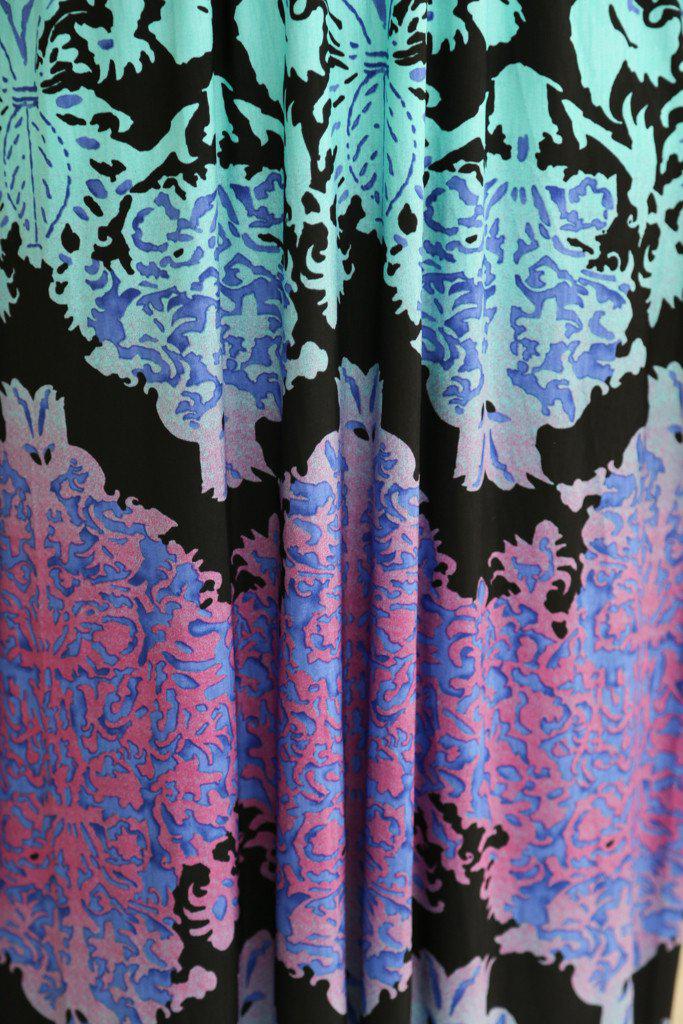 Aqua and Purple Printed Strapless Maxi Dress – Saved by the Dress