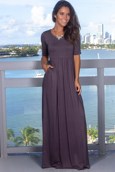 Ash Gray Maxi Dress with 1/2 Sleeves