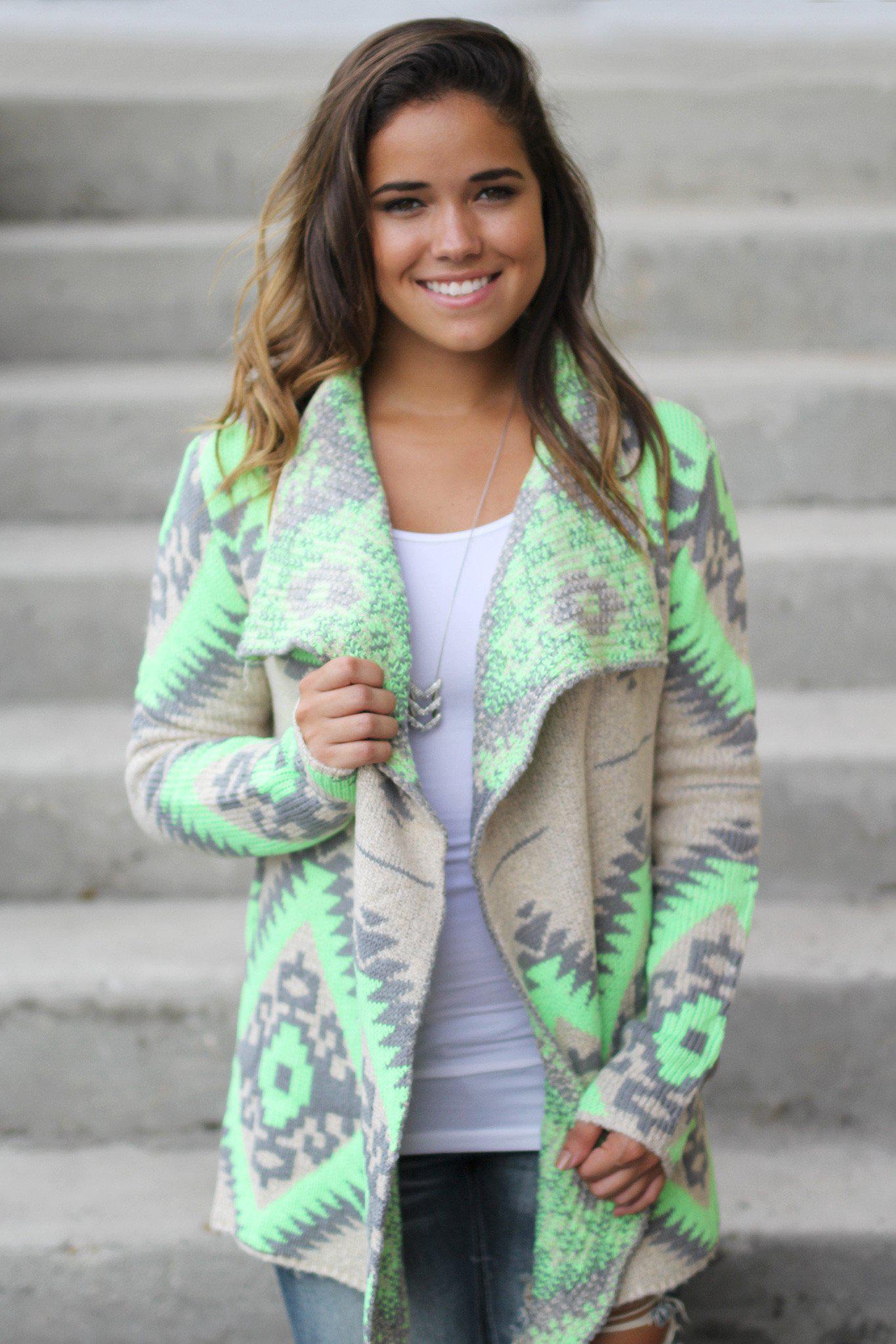 neon lime and gray cardigan