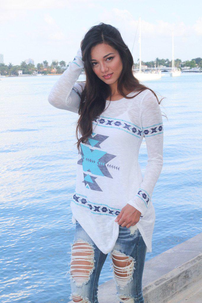 Blue And Navy Aztec Top