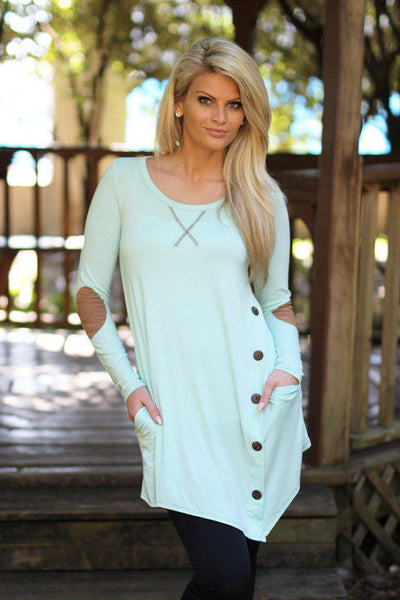 Mint Button Top with Pockets