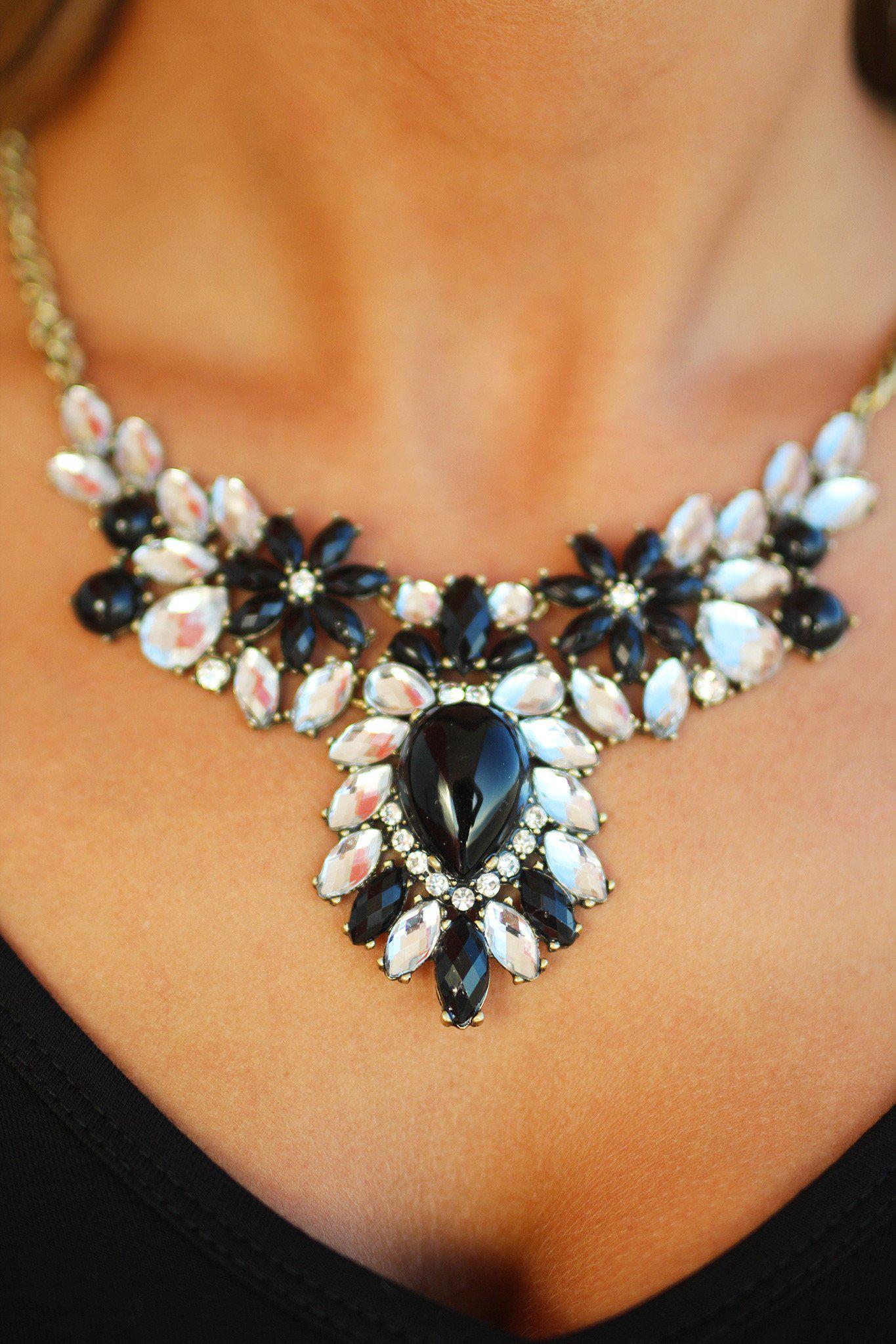 Black and Crystal Beaded Necklace