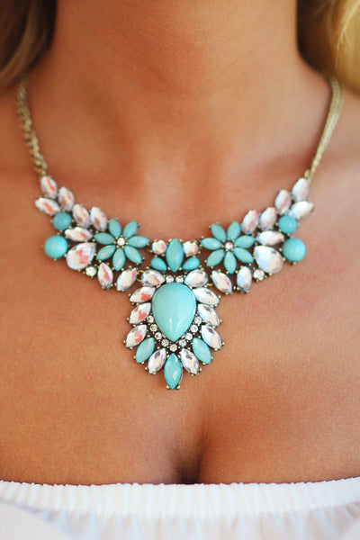 Mint and Crystal Beaded Necklace