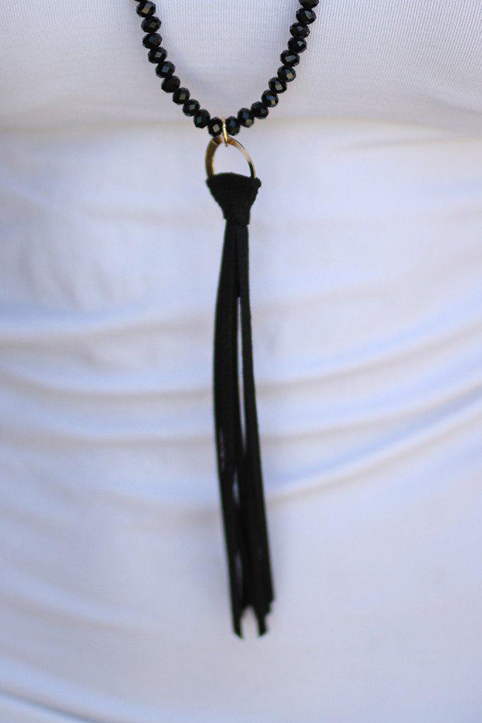 Black Beaded Tassel Necklace