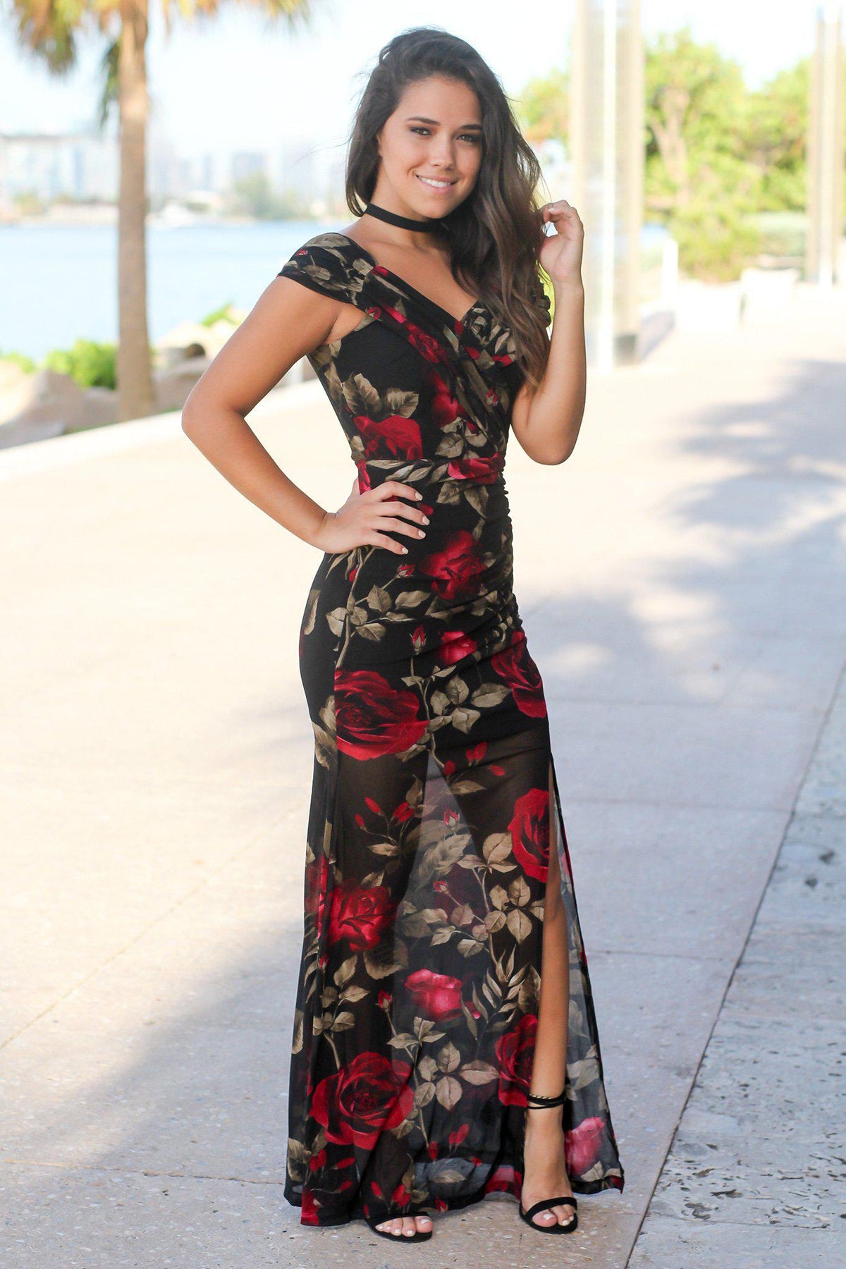 Black and Red Floral Off Shoulder Maxi Dress | Maxi Dresses Saved by the Dress Black and Red Floral Off Shoulder Maxi Dress | Maxi Dresses Saved by the Dress