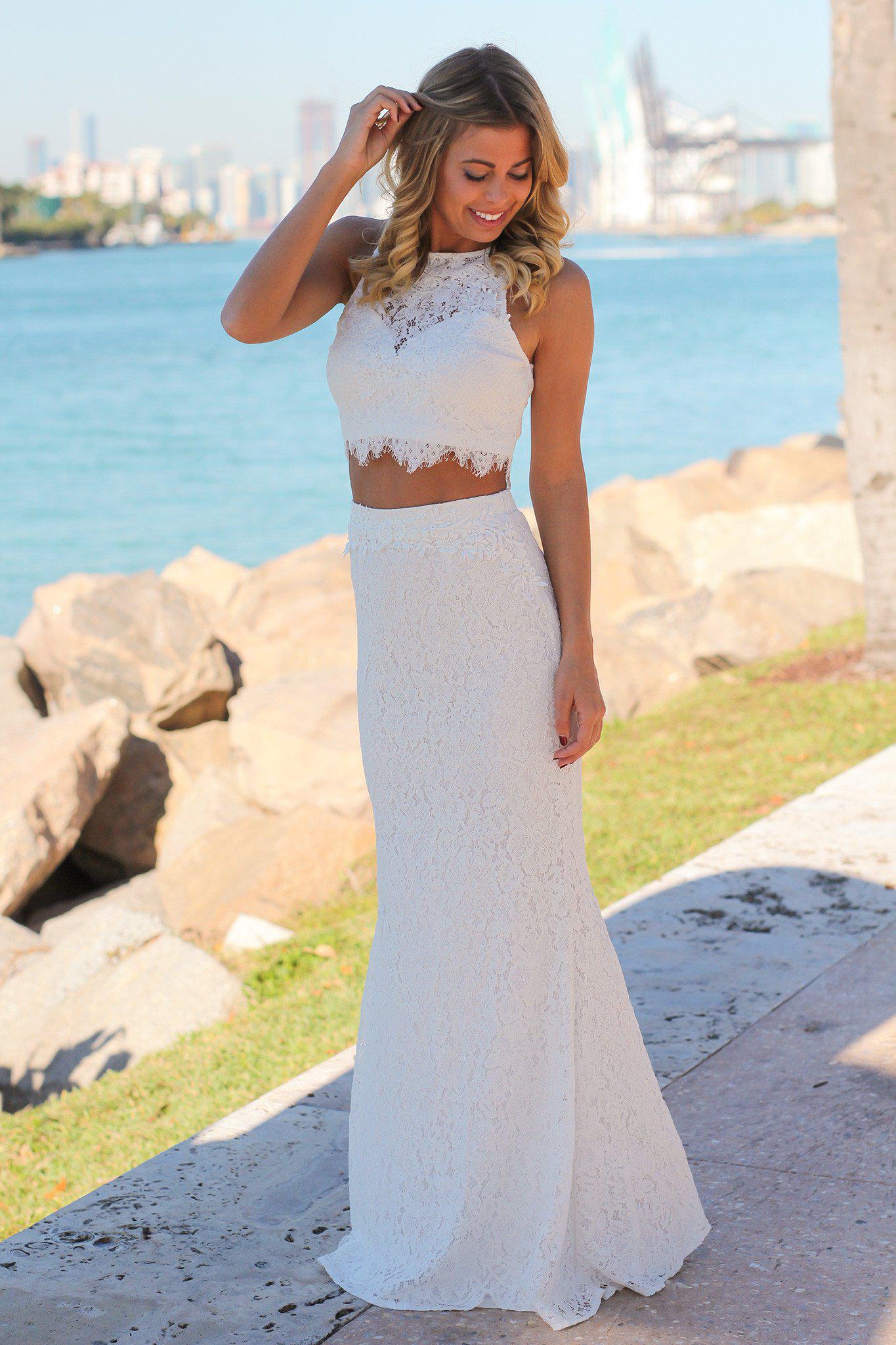 Ivory Lace Crop Top and Skirt Set | Formal Dresses Saved by the Dress Ivory Lace Crop Top and Skirt Set | Formal Dresses Saved by the Dress